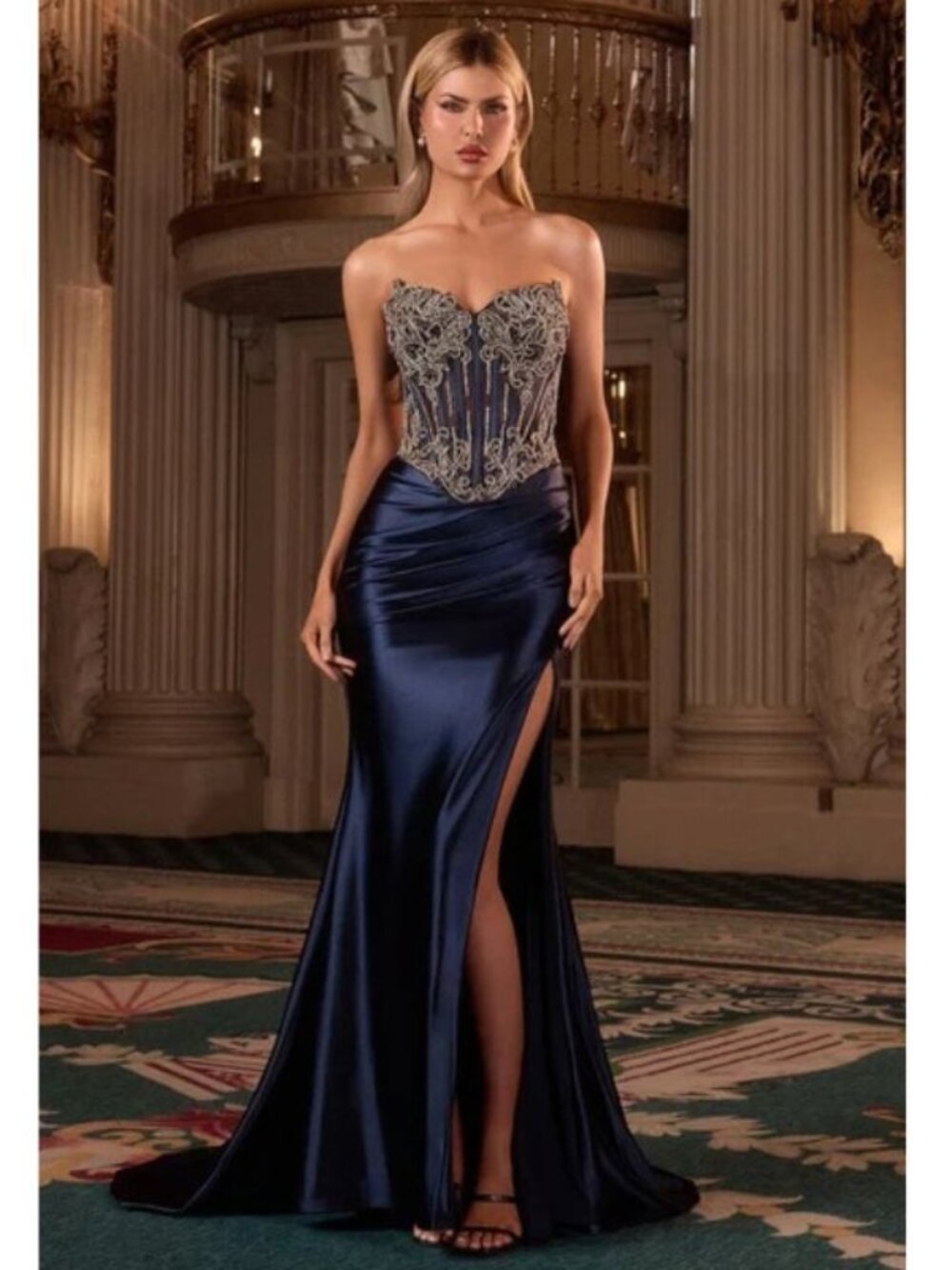 Clearance Navy Size 18 Strapless Mermaid Dress By Ladivine CD736C